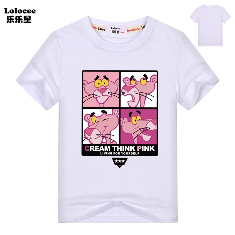 Áo thun in hoa màu Pink Panther cho bé 2019 Quần áo cotton ngắn tay mùa hè