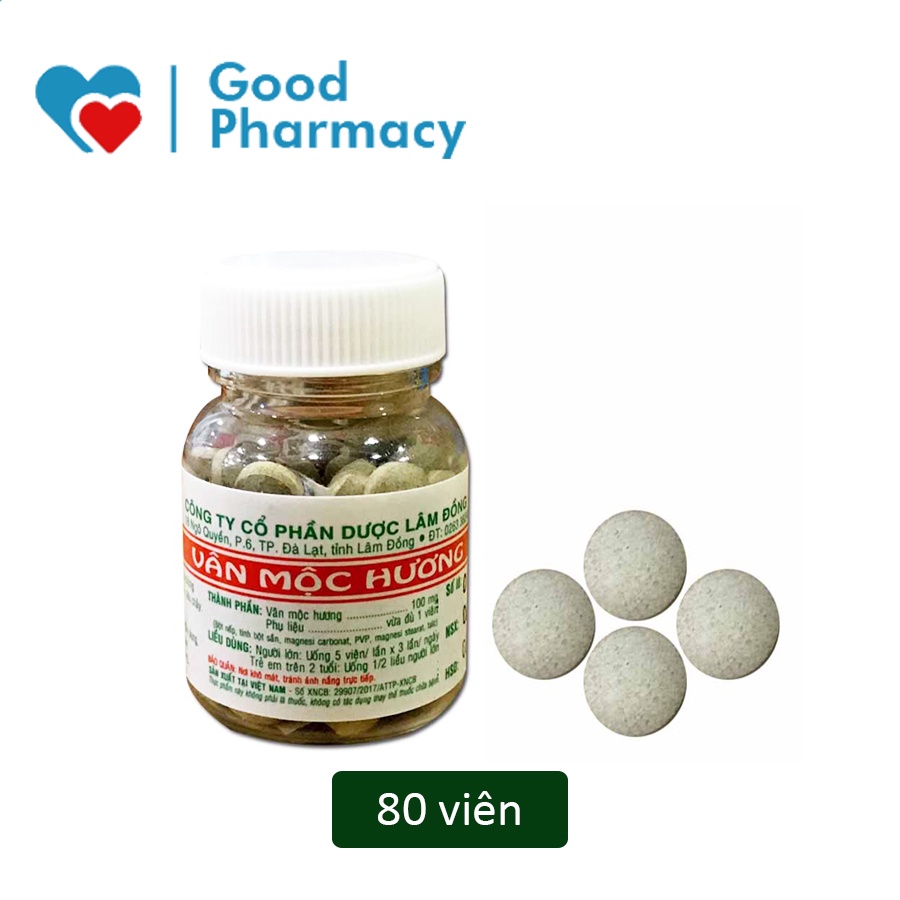 Viên uống Vân Mộc Hương (Ladophar Đà Lạt) giúp giảm rối loạn tiêu hóa, đầy bụng, khó tiêu, tiêu chảy - Lọ 80 viên