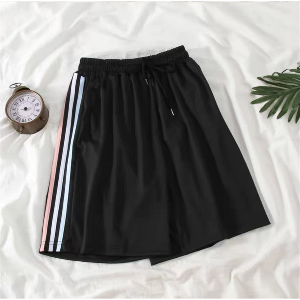 Quần Short Đùi 3 Sọc RAINBOW Unisex [FREESHIP]  Shorts ống rộng cạp chun trơn màu ĐEN | TRẮNG | XANH Ulzzang N05