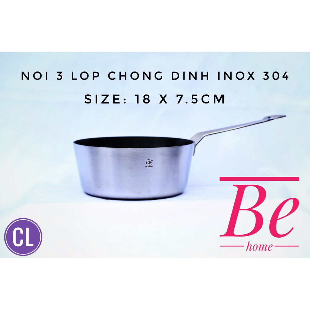 Nồi inox 3 lớp đáy liền chống dính Behome 18x7.5cm