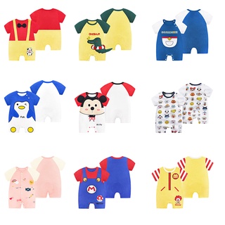 Bộ Áo Liền Quần Bằng Cotton Nguyên Chất Tay Ngắn In Họa Tiết Dễ Thương Thời Trang Mùa Hè Cho
