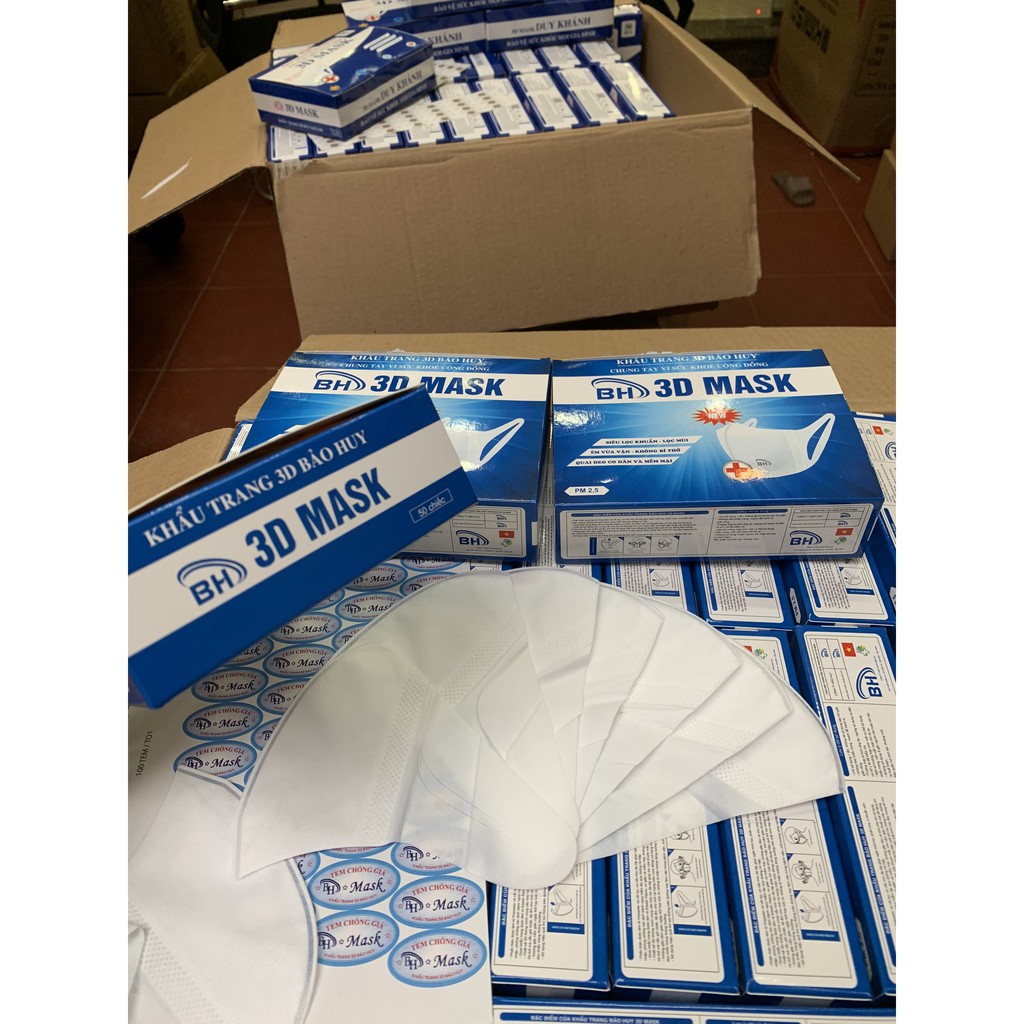 Khẩu trang 3D mask Bảo Huy công nghệ Nhật Bản chống bụi cao cấp hộp 50 cái loại họa tiết trơn | BigBuy360 - bigbuy360.vn