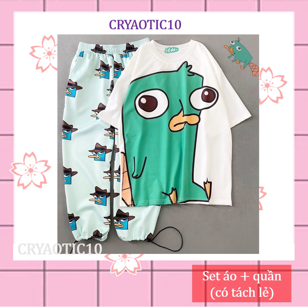 [ Mã FAMAYWA2 giảm 10K đơn 50K] Set áo thú mỏ vịt Perry + quần dài/ short cartoon unisex | WebRaoVat - webraovat.net.vn