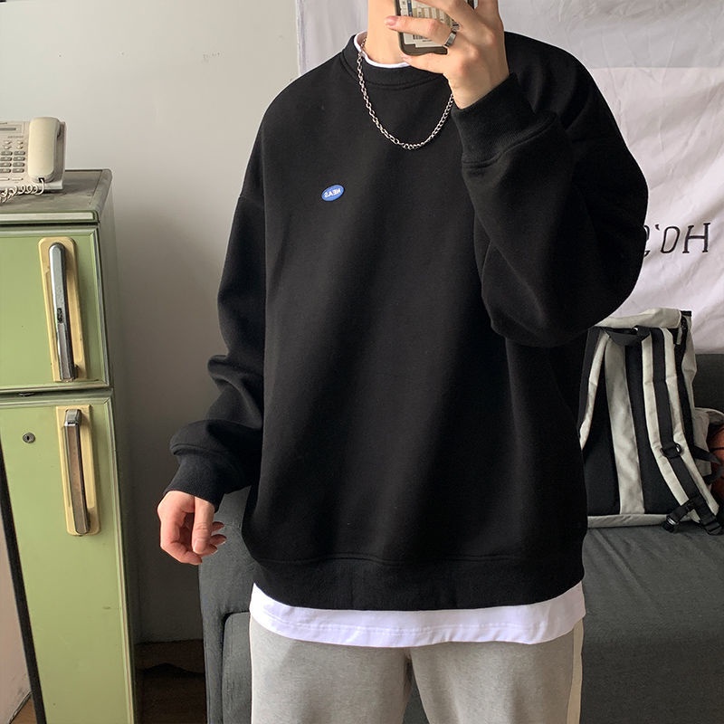 Áo Sweater Cổ Tròn Dáng Rộng Màu Sắc Đơn Giản Thời Trang Theo Phong Cách Hàn Quốc Cho Nam