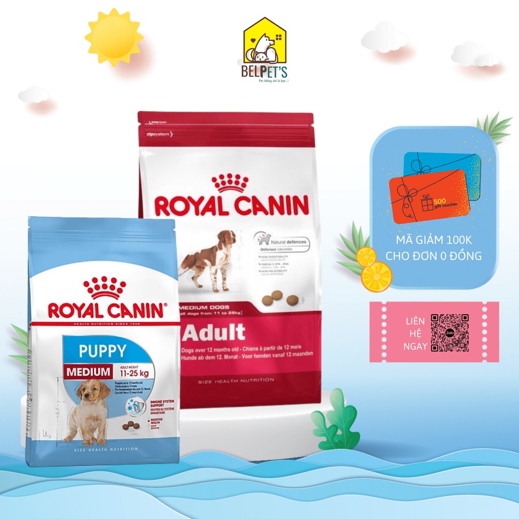 Thức ăn hạt cho chó con cỡ vừa Royal Canin Medium Puppy & Aldut hạt cho chó dưới 12 tháng