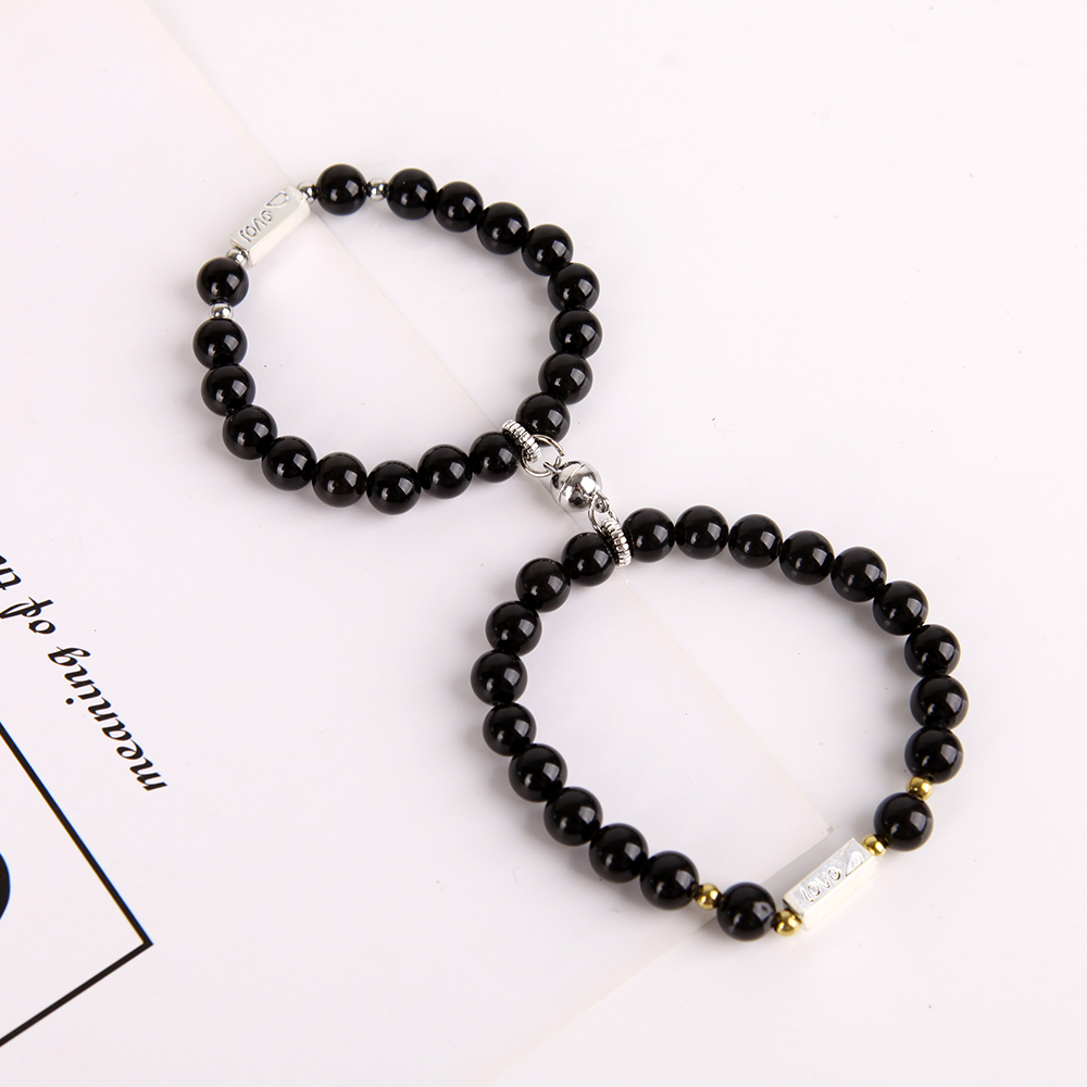 Set 2 Vòng Tay Chuỗi Hạt Đá Vỏ Chai Có Khóa Nam Châm Thời Trang