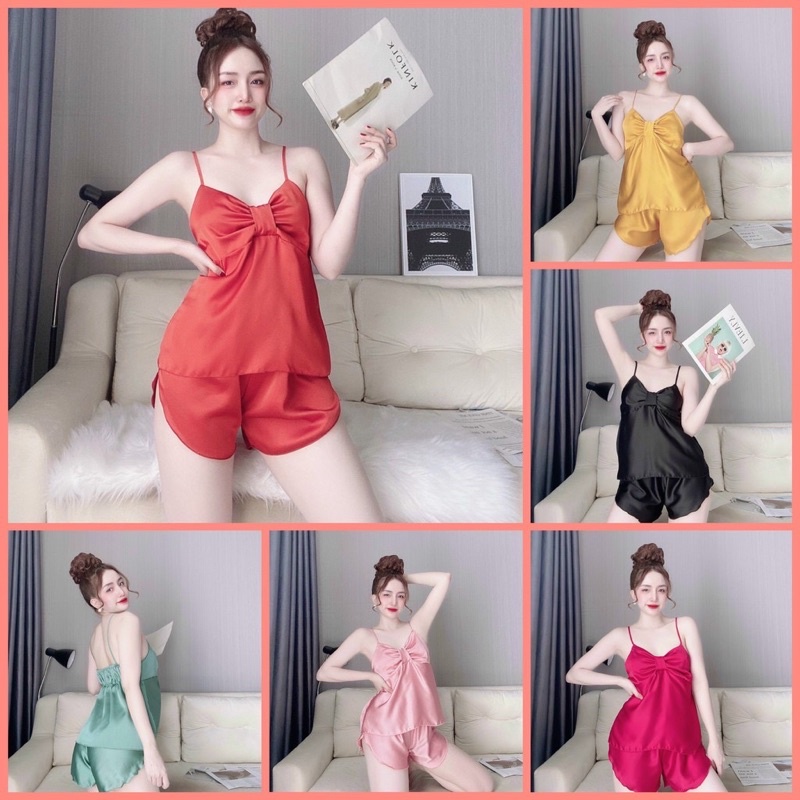 ĐỒ NGỦ SEXY HAI DÂY CHẤM BI PHỐI REN ĐẸP-HÀNG ĐẸP, VẢI LỤA-ĐỒ BỘ NỮ MẶC Ở NHÀ