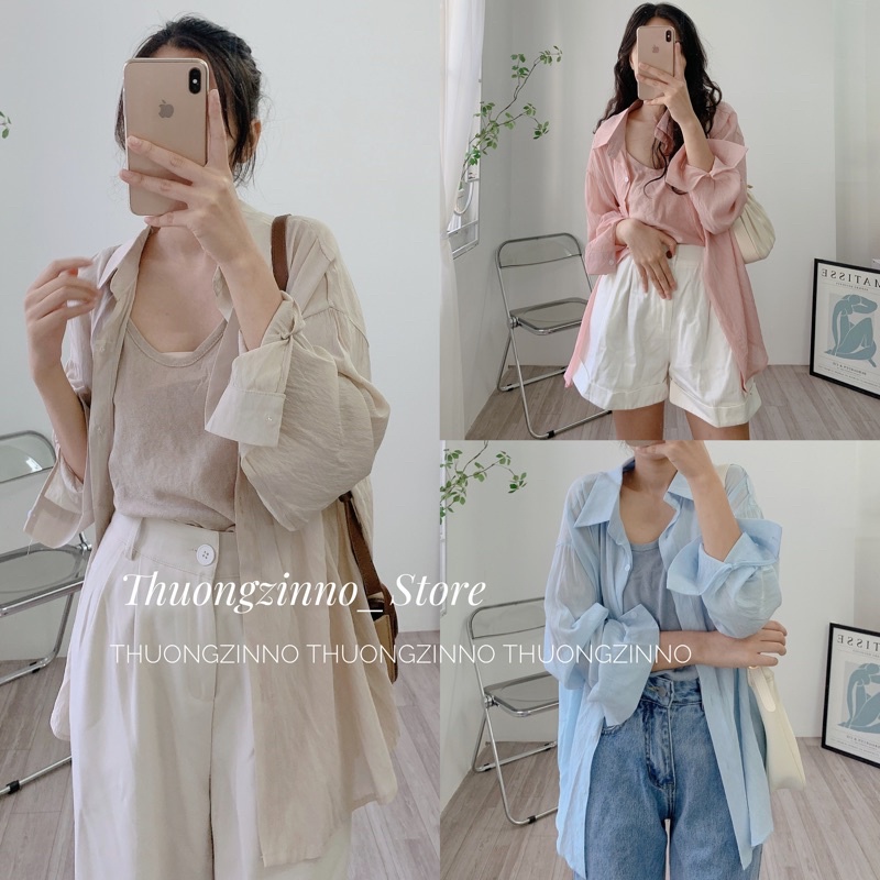 [Hàng chất lượng]Set sơ mi kèm áo hai dây”Decheeep” chất tơ xước Quảng Cháu