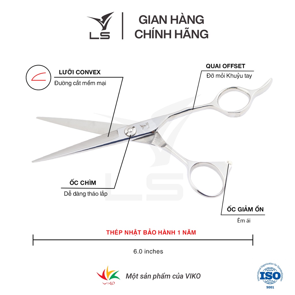 Combo 2 kéo cắt tỉa cao cấp VLS, kéo cắt lưỡi thẳng JP602, kéo tỉa chuôi offset răng cong JT3230