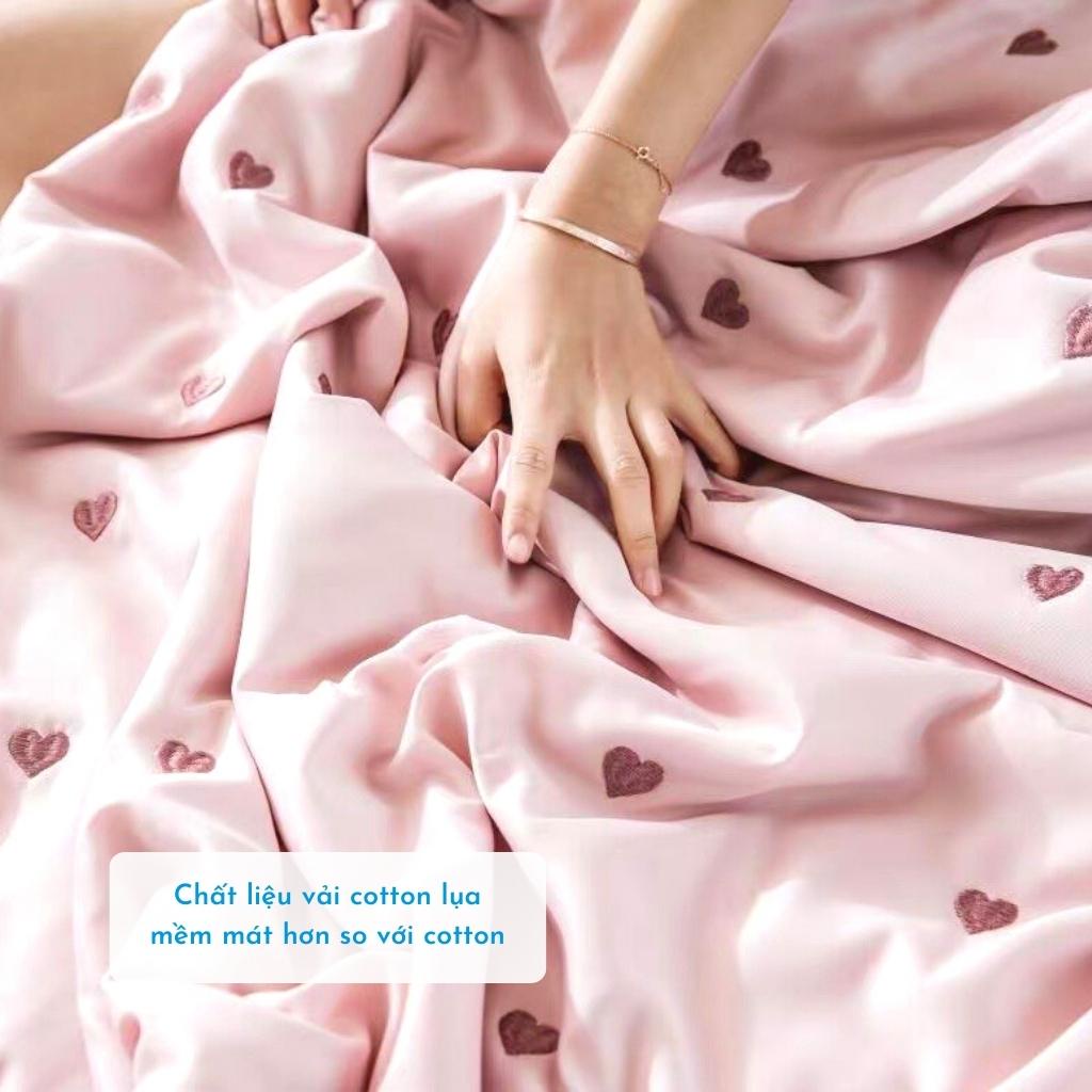 Chăn hè cotton lụa thêu tim cao cấp mềm mịn size 2mx2m2 Dreamhome