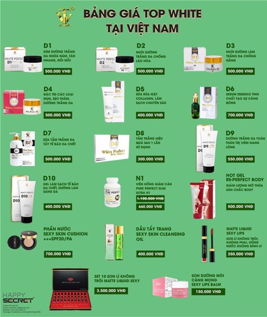 Kem Top white mẫu mới nhất (D1, D2, D3, D4, D5, D6, D7, D8, D9, Hot gel tan mỡ, Son 004, 005, 006) | BigBuy360 - bigbuy360.vn