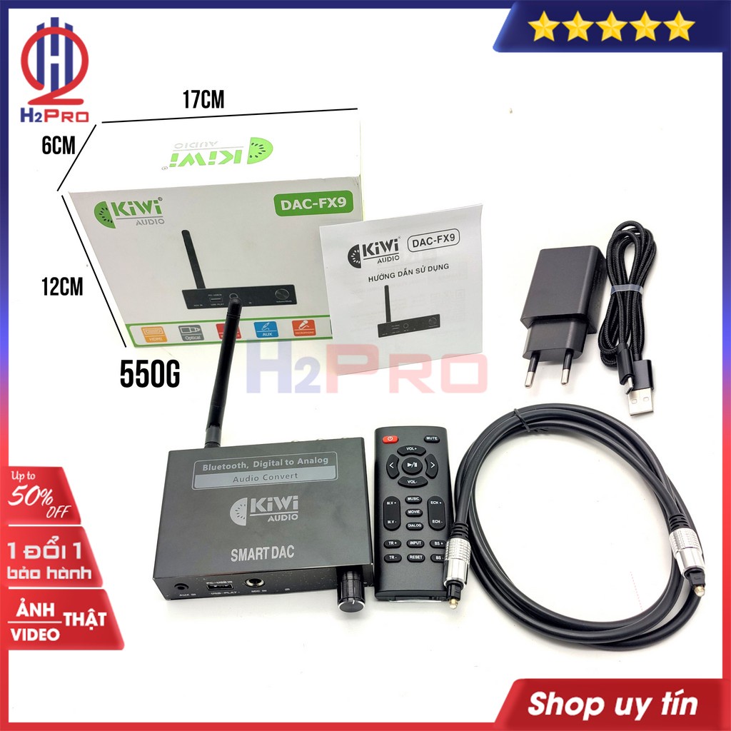 Bộ giải mã KIWI DAC-FX9 H2pro cao cấp USB-COAXIAL-AUX-MIC-AV-HDMI (1 bộ), chuyển quang (quà 100k: dây quang và củ sạc)