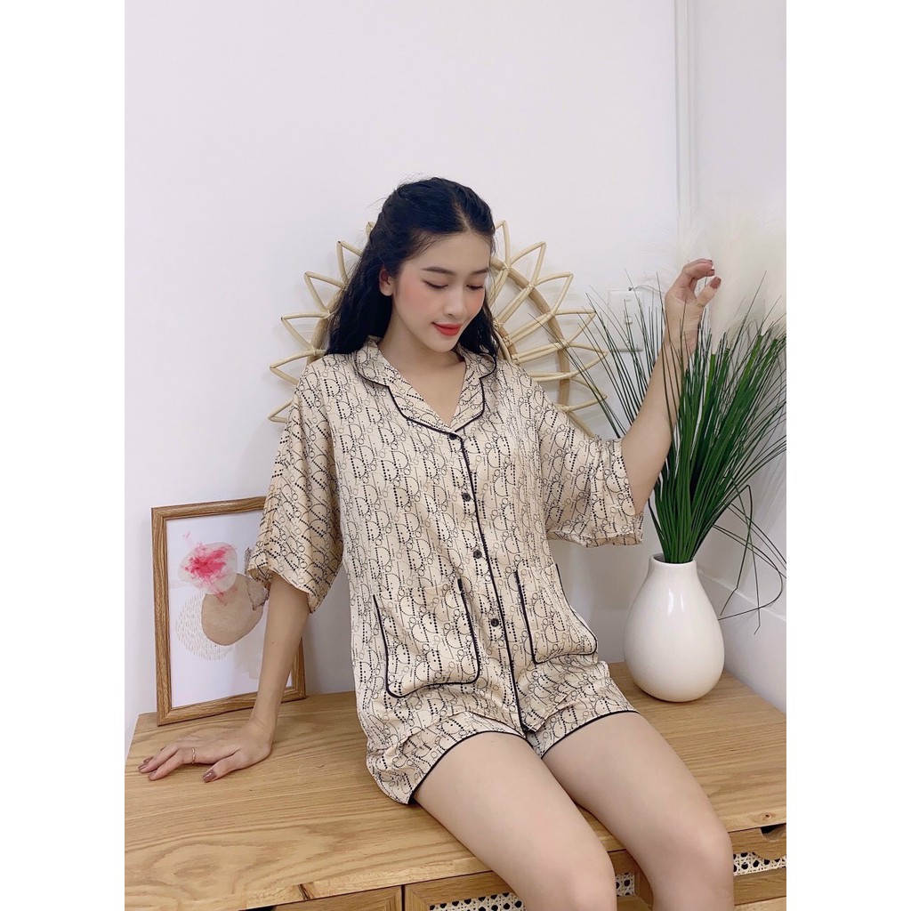 Đồ Ngủ Pyjama Lửng Áo 2 Túi Trước Tay Cánh Dơi Phối Họa Tiết Bigsize, Đồ Bộ Mặc Nhà Lụa Latin Cao Cấp