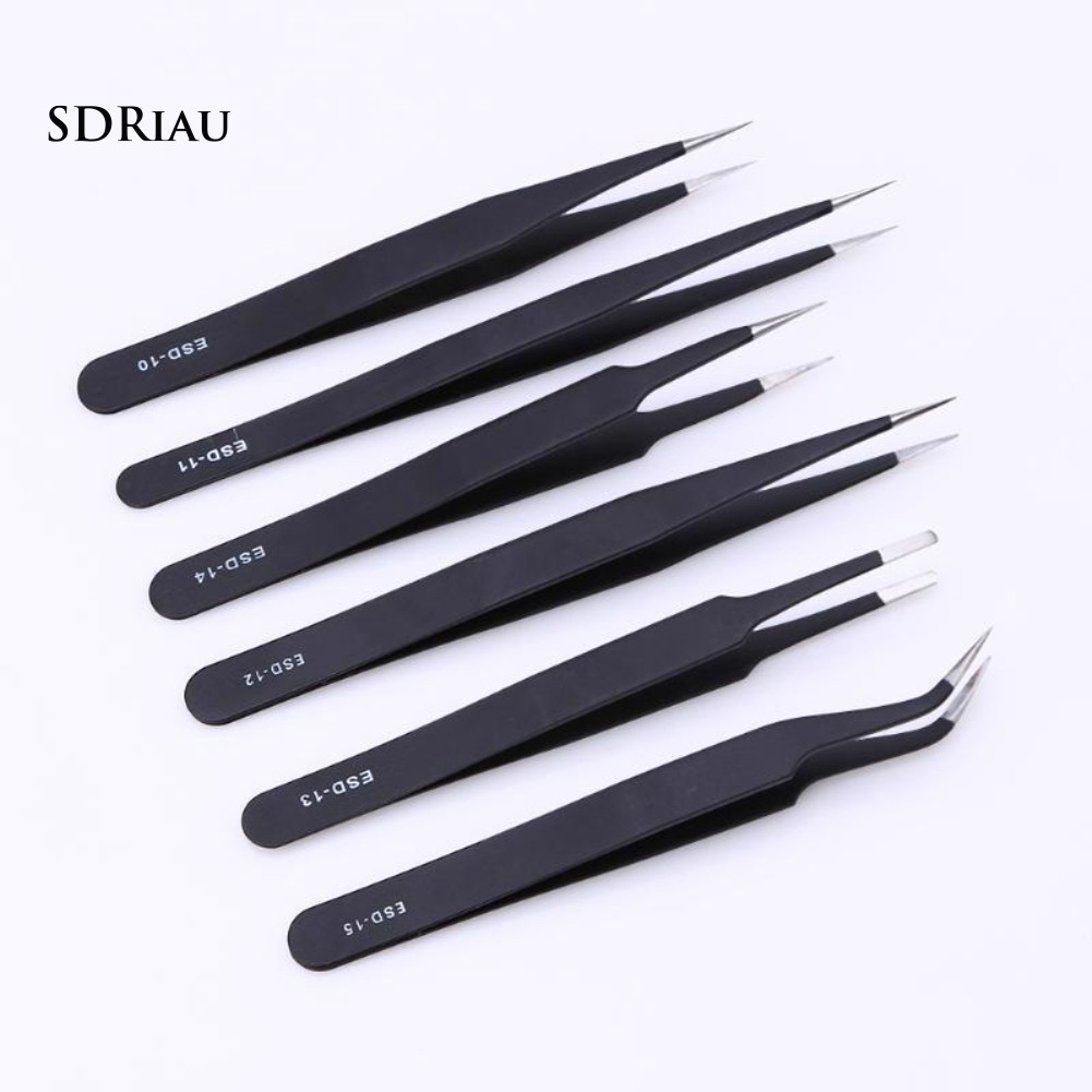 【Ready Stock】6Pcs Anti-Static Carbon Steel Maintenance Repair Safe Tweezers Durable Tool Set