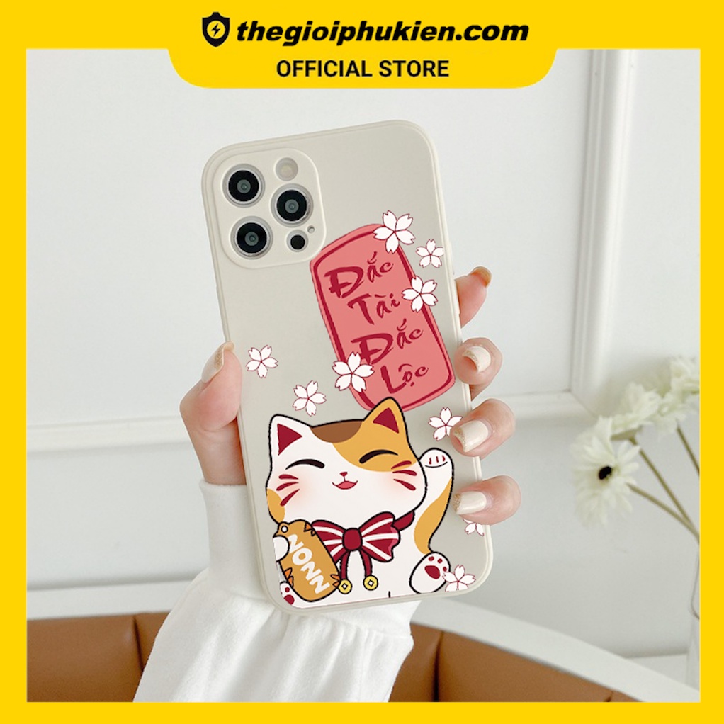 Ốp lưng iphone cạnh vuông Mèo đắc tài đắc lộc dành cho iphone 6 đến 14promax - E163
