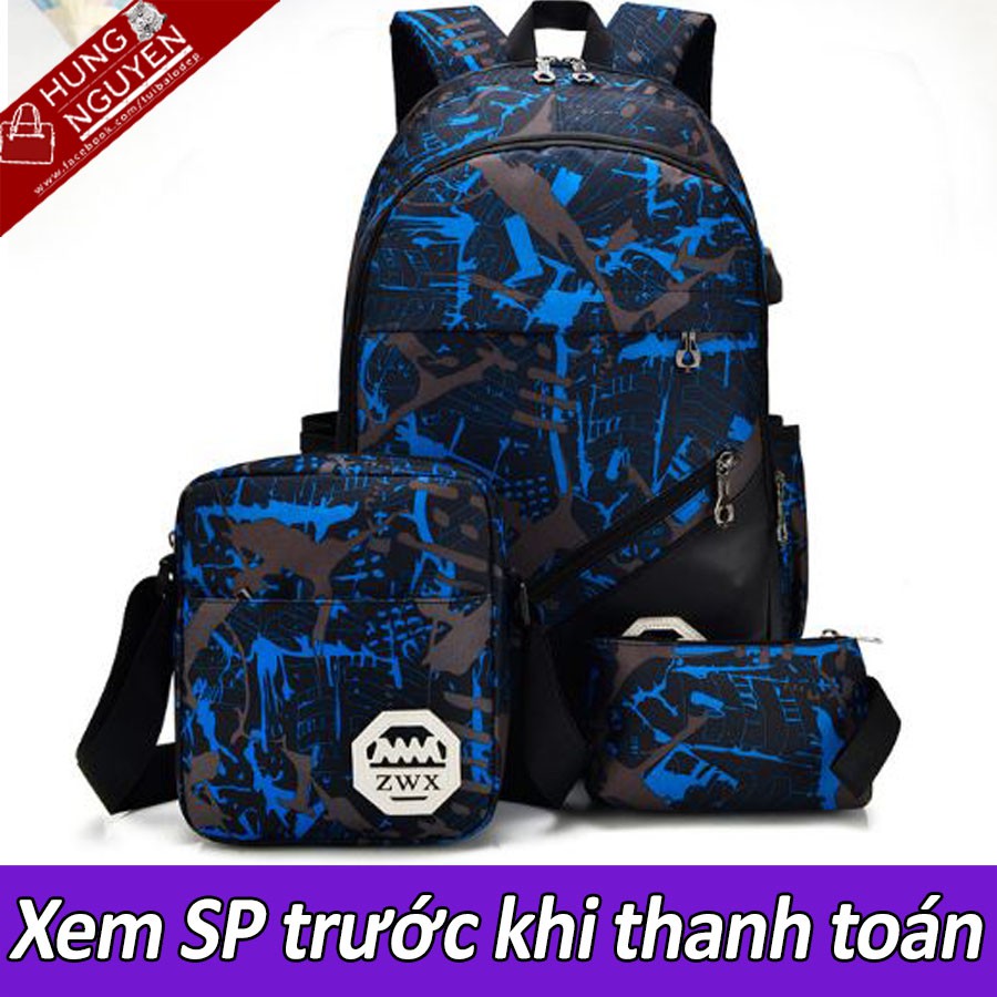 Bộ Combo 3 balo, túi chéo, ví thời trang nam (DẠ QUANG + CHỐNG NƯỚC + CỔNG SẠC USB)