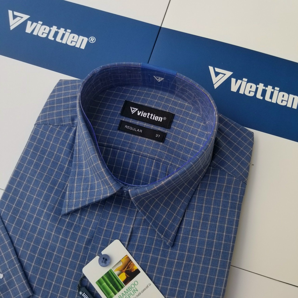 Aó sơ mi nam Việt Tiến ngắn tay mã  1Q0906NRY chính hãng ,cao cấp - form suông REGULAR - tà bầu ,họa tiết .SHOP HỨA