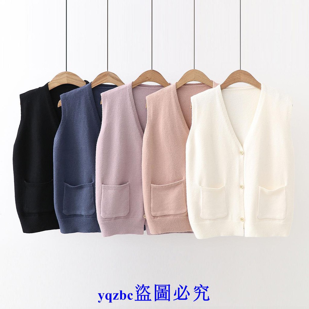 Áo khoác len không tay cổ chữ V form rộng phối túi phong cách Hàn quốc