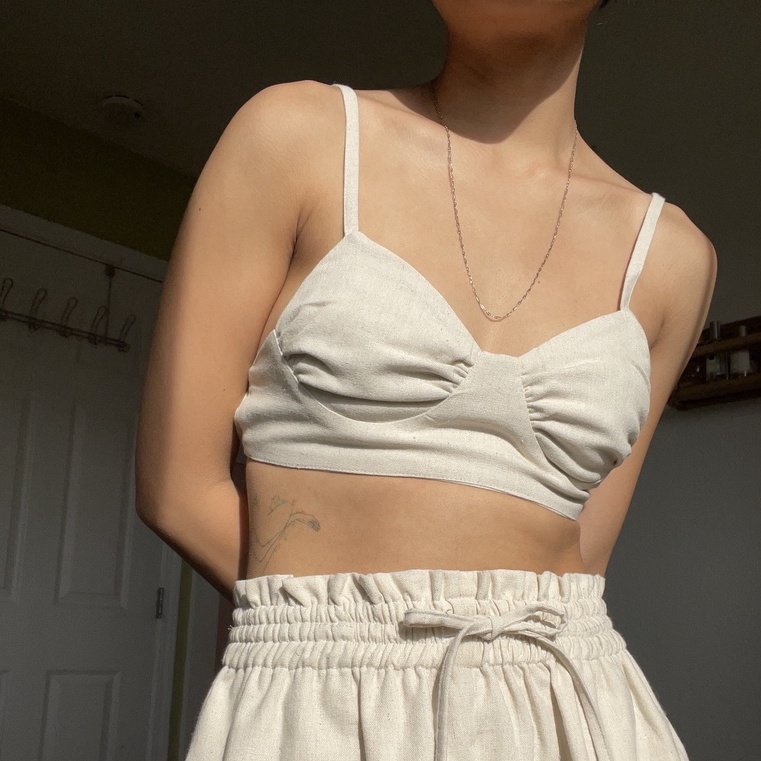 AMEGON Áo Croptop Linen Kiểu Bra ARI BRA