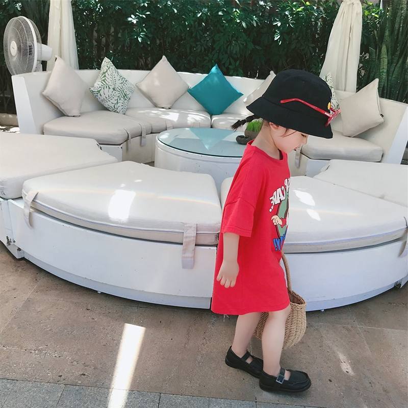 Đầm thun tay ngắn in họa tiết đáng yêu cho bé gái