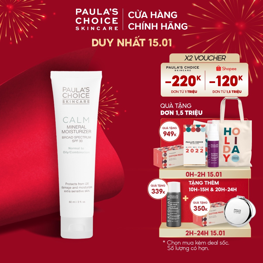 [Mã FMCGMALL -8% đơn 250K] Kem chống nắng cho da nhạy cảm Paula’s Choice Calm Mineral Moisturizer SPF 30 - 60ml 9170