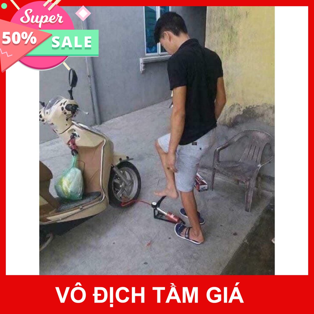 Bơm đạp chân mini đa năng cho ôtô, xe máp, xe đạp