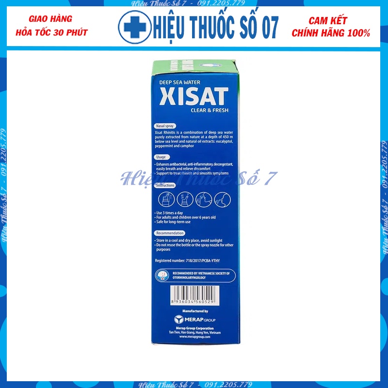Xịt mũi XISAT chai 75ml, Nước biển sâu XISAT hỗ trợ VIÊM MŨI (chai xanh lá)