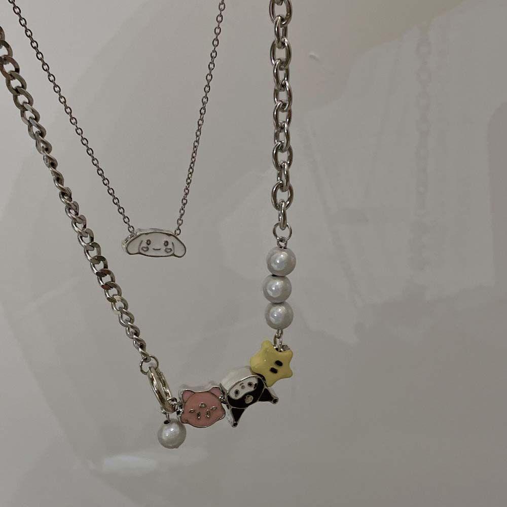 Vòng cổ Choker Nhiều Lớp Phối Tua Rua Họa Tiết Hoạt Hình Phản Quang Phong Cách Nhật Bản Cho Nữ