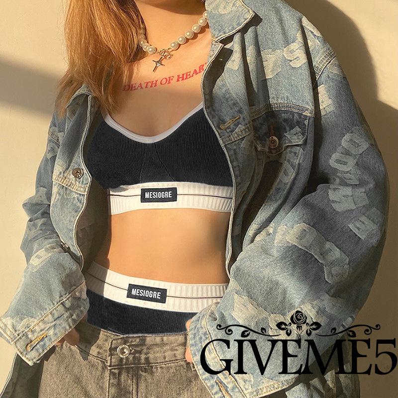 Set Áo Cổ Chữ V Hở Lưng + Quần Lót In Chữ Màu Sắc Gợi Cảm Cho Nữ