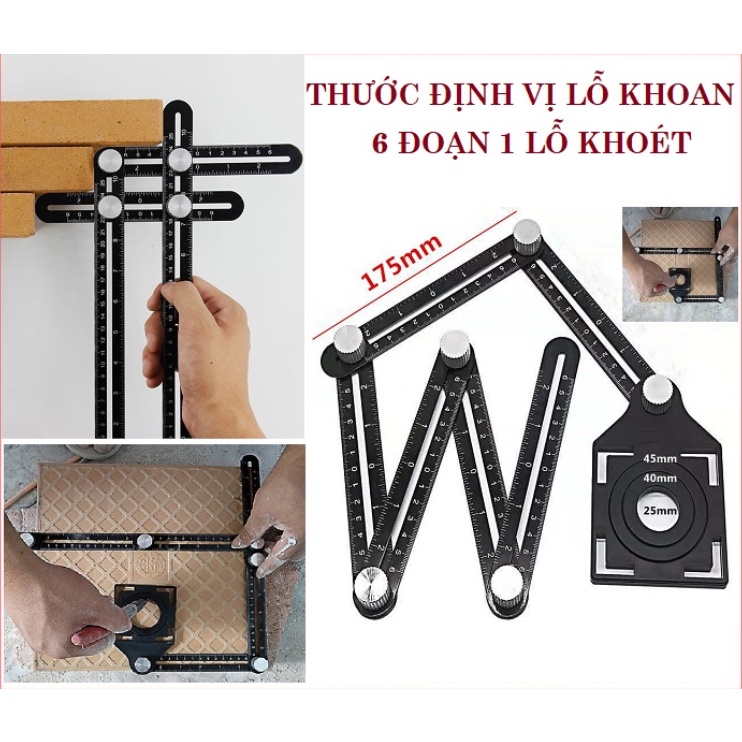 Thước Đo Cắt Gạch Kiêm Địng Vị Lỗ Khoan Chính Xác, Điều Chỉnh Đa Góc - Thước Thông Minh Gập 6 Đoạn - Tiện Dụng
