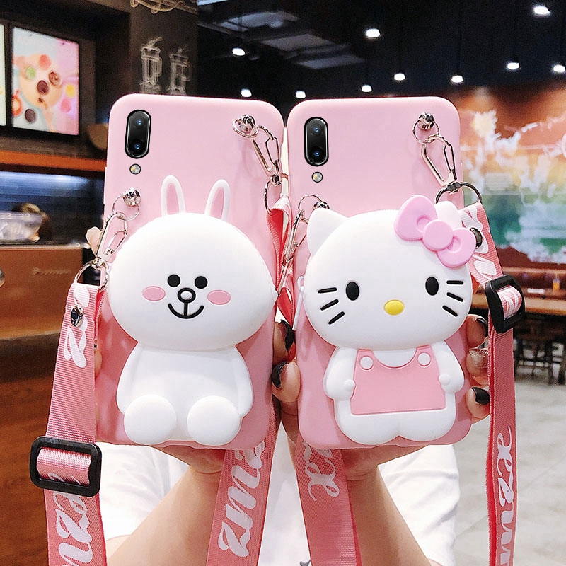 Ốp điện thoại mềm tích hợp ví hình chú thỏ Cony/mèo Hello Kitty chì kẻ lông mày cho IPHONE 11 PRO MAX XS MAX XRR X