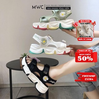 Giày Sandal Nữ MWC Đế Cao Quai Ngang Họa Tiết Hoa Cúc Màu Đen XanhL Trắng NUSD- 2829
