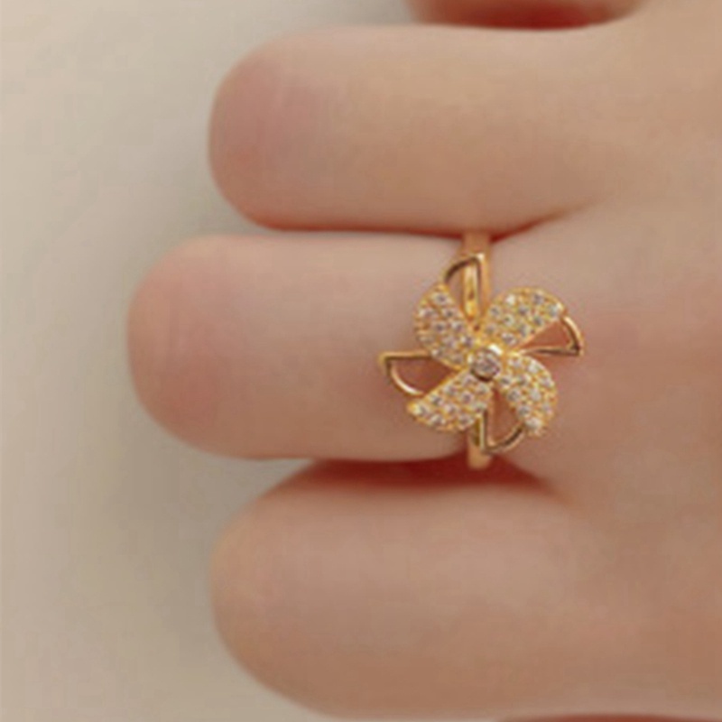 Nhẫn hở hình cối xay gió/ cỏ 4 lá xoay được