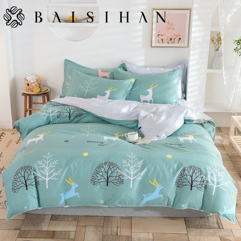 Bộ ga trải giường cotton bốn mảnh tốt nhất chăn gối đệm một lưới màu đỏ ký túc xá sinh viên đồ ba <