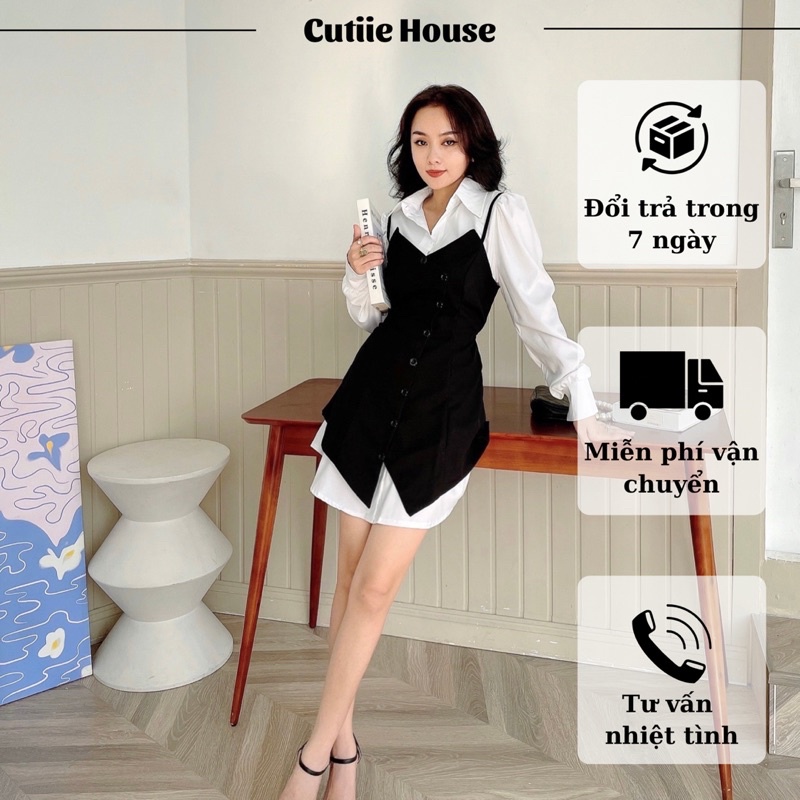 CÓ BIGSIZE - SET ÁO SƠMI + ĐẦM 2S NÚT