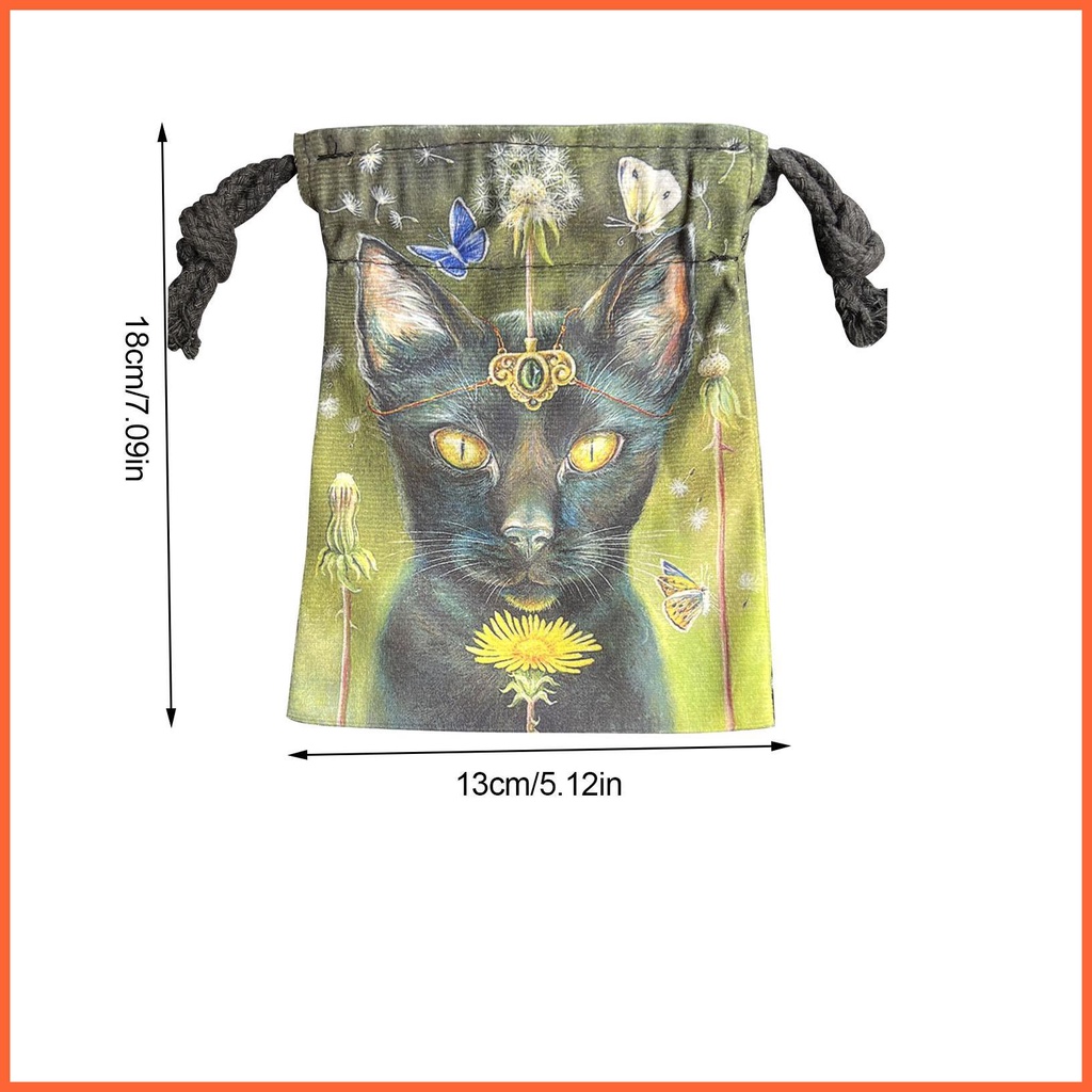 Túi Dây Rút Đựng Thẻ Bài Tarot Họa Tiết Mèo Đen