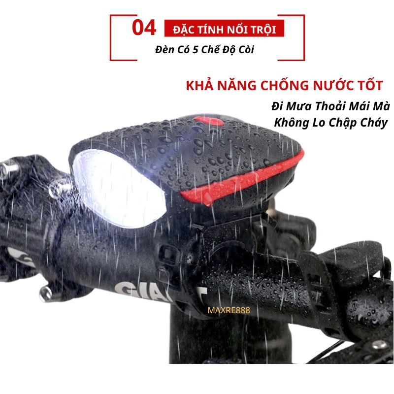 Đèn xe đạp thể thao siêu sáng có còi pin sạc usb led T6 chống nước loại cao cấp nhất