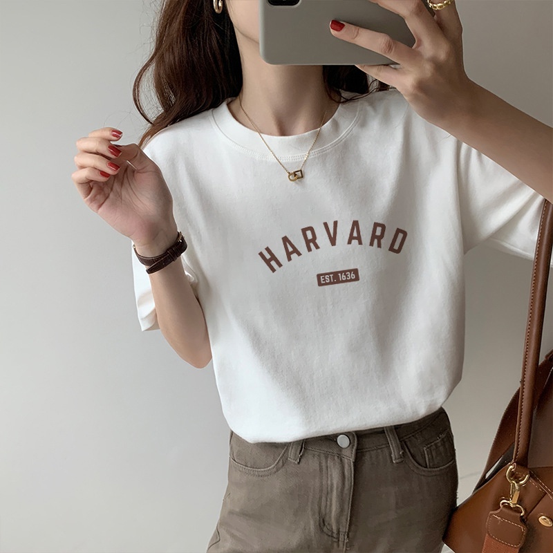 Áo Phông Chữ HARVARD 3158 Dáng Rộng Tay Lỡ Không Dãn Basic by Gem Style