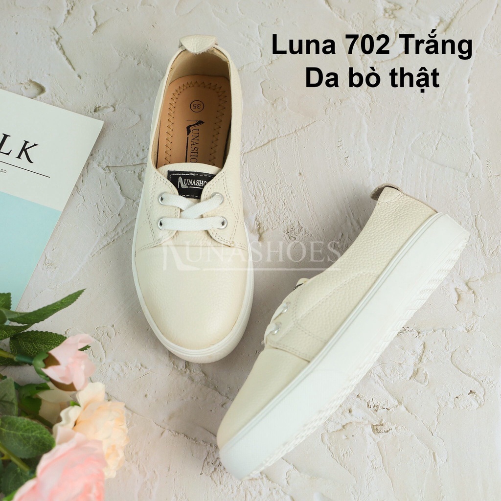 Giày sneaker nữ da bò mềm êm chân Lunashoes (702) giầy lười slip on đế mềm cao 2p cực đẹp hack chiều cao