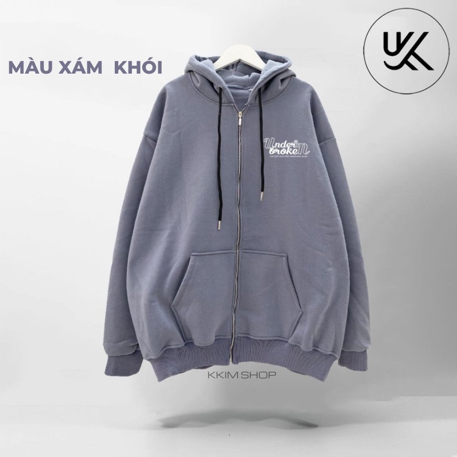 Áo Nỉ HOODIE ZIP UNDER BROKEN màu XANH LÁ, Áo khoác hoodie dây kéo unisex nam nữ form rộng oversize, Nỉ bông cao cấp