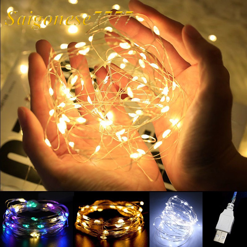 (10 Mét 100 Bóng) Đèn Led Xài Cổng Sạc USB Dây Đèn Đom Đóm Fairy Light Không Chớp Decor Trang Trí Tiệc Cắm Trại Rẻ Đẹp