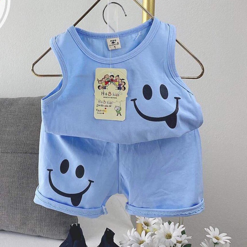 Bộ quần áo ba lỗ cho in hình mặt cười bé trai và bé gái chất lượng cotton từ 8-20kg - Minky Sun