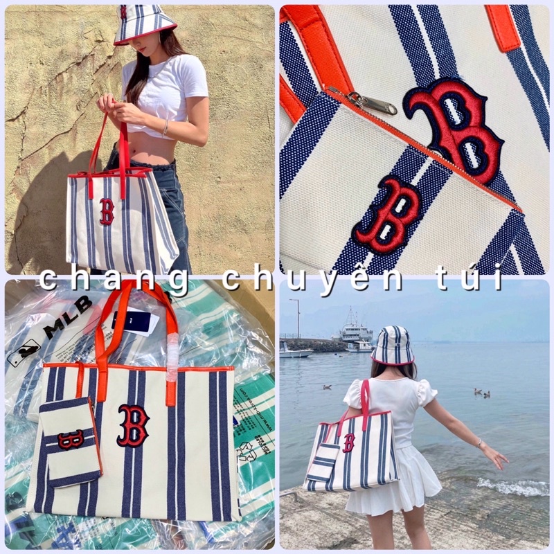 [Full TaG code] Túi Tote Mlb chữ nhật kẻ sọc thời trang kèm ví hàng đẹp (clip và ảnh thật)