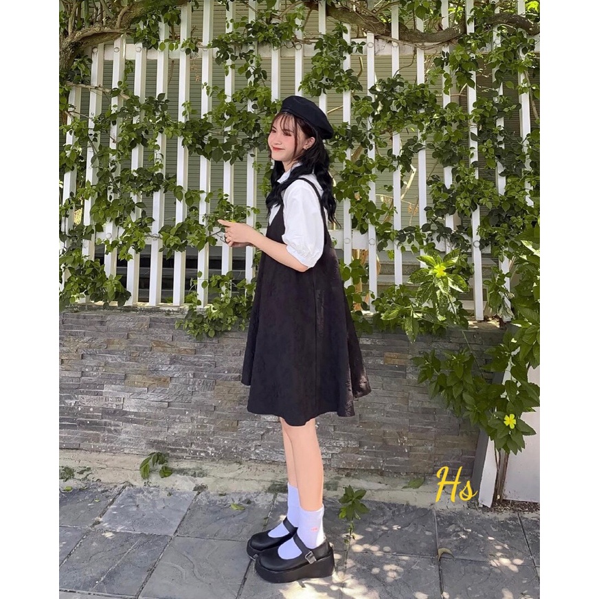 Sét váy baby doll mix sơ mi tay phồng , bánh bèo, dễ thương MEMN 944