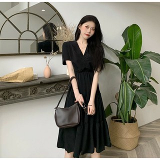 [Thanh Lý] Đầm Bigsize Đen Trơn Cổ V Dáng Xòe
