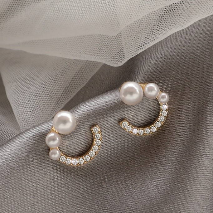 Khuyên tai mạ bạc đính hạt ngọc trai nhân tạo thời trang 2023 dành cho nữ