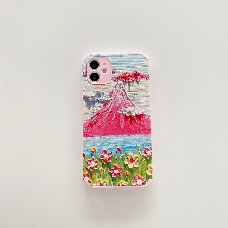 Soft Case For Xiaomi Mi 11 10 9 8 9T Pro Cute Pink Oil painting mountain Clouds Flowers