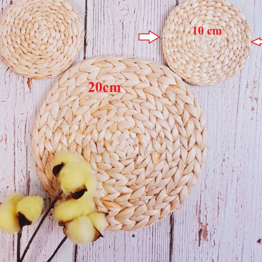 THẢM CÓI TRÒN phụ kiện trang trí chụp ảnh sản phẩm. Tấm lót cách nhiệt thảm lục bình decor bàn ăn, bình hoa