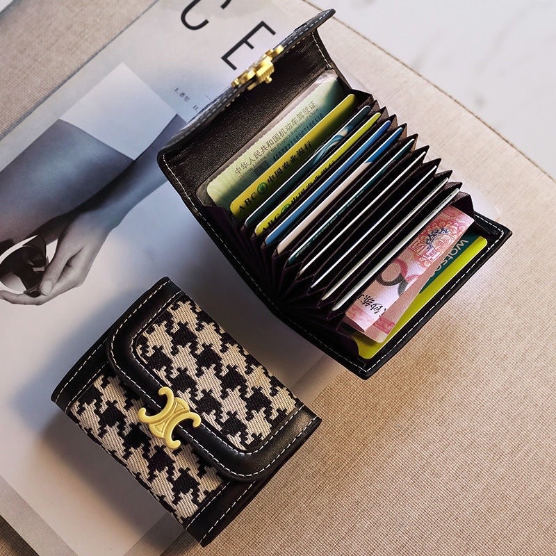 Ví đựng thẻ mini cầm tay hoạ tiết houndstooth, hoạ tiết nanh sói hottrend