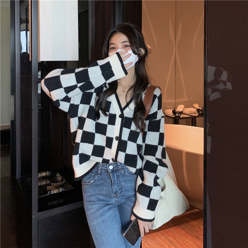 Áo khoác cardigan cổ chữ V dáng rộng thời trang Hàn Quốc